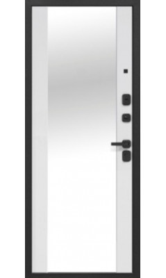 Входная дверь 10см 2 МДФ Букле Графит Зеркало Эмалит Белый - фото